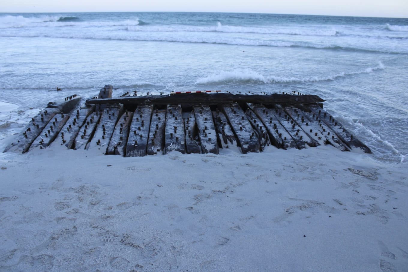 the Sanday Wreck is seen on the shores of Sanday on Orkney