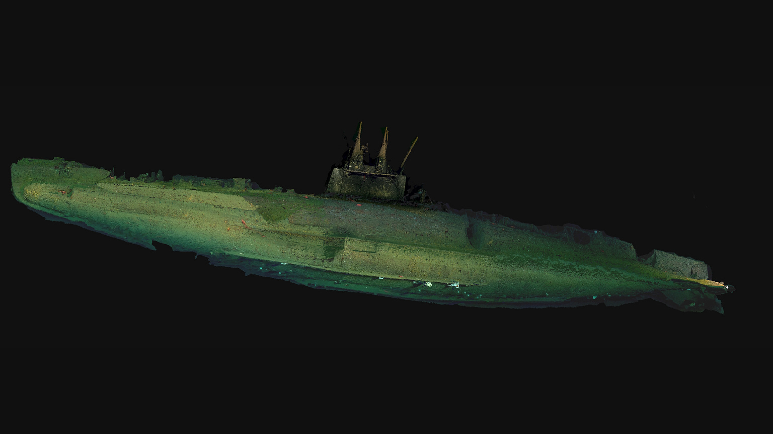A reconstruction made from detailed digital photographs and sonar data shows the U.S. submarine F-1 lying on the seafloor