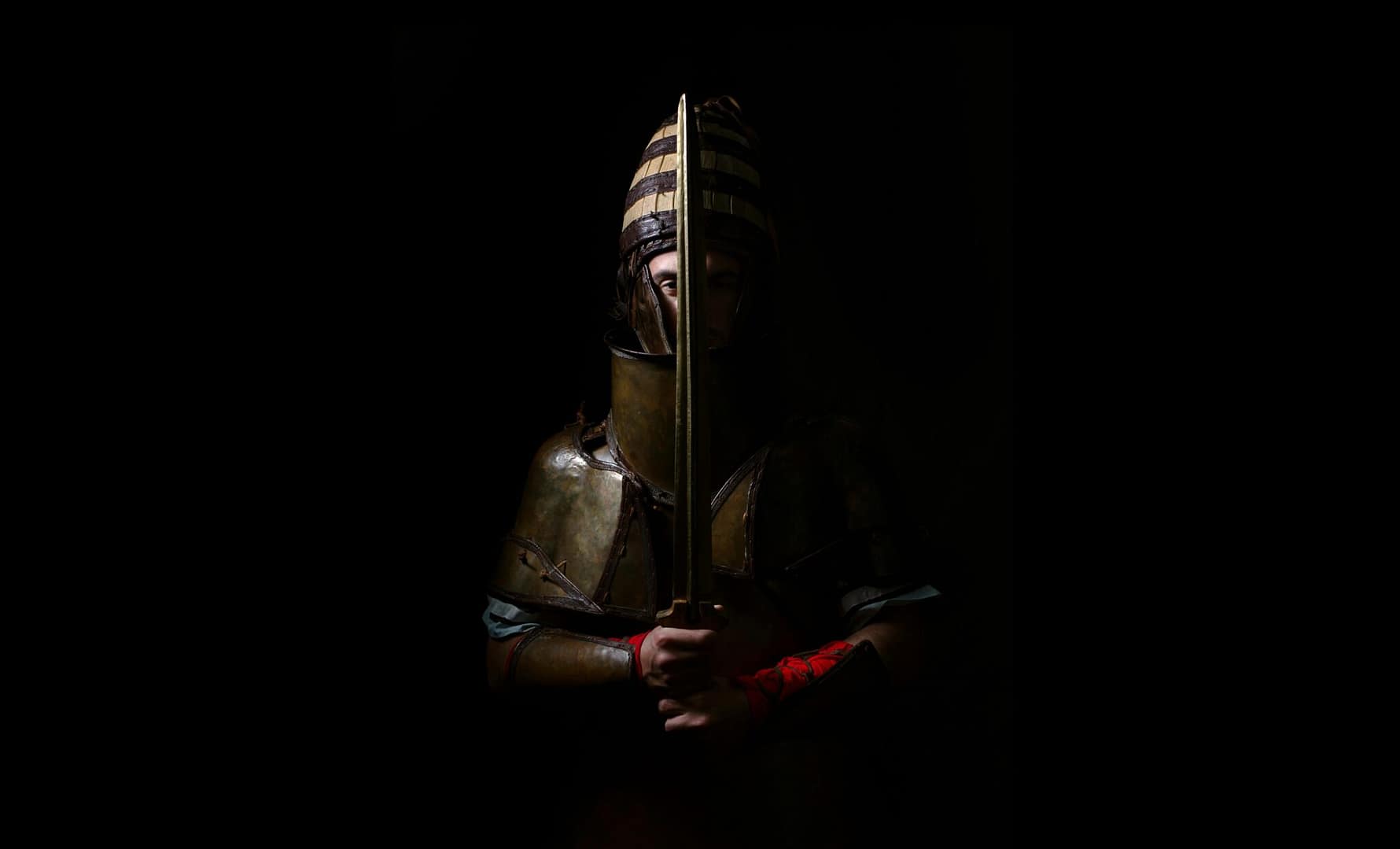 Artistic photo showing the replica of the Dendra armor