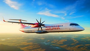 LoganAir's aircraft equipped with ZeroAvia's hydrogen-electric engines in flight.