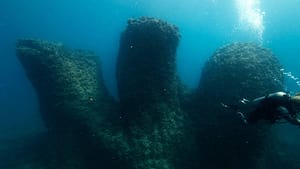 Archaeologists uncovered a sunken landscape, including these tall structures, in the Mediterranean Sea off the coast of Egypt.