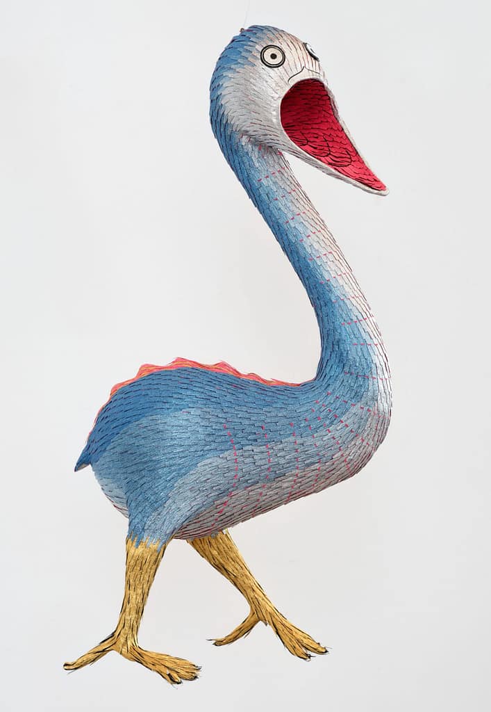 “Illuminated Piñata No. 19” (2021), paper, paperboard, glue, wire, and crepe paper, 33 x 20 x 12 inches. Photos by Paul Salveson. All images courtesy of the artist and Perrotin, shared with permission